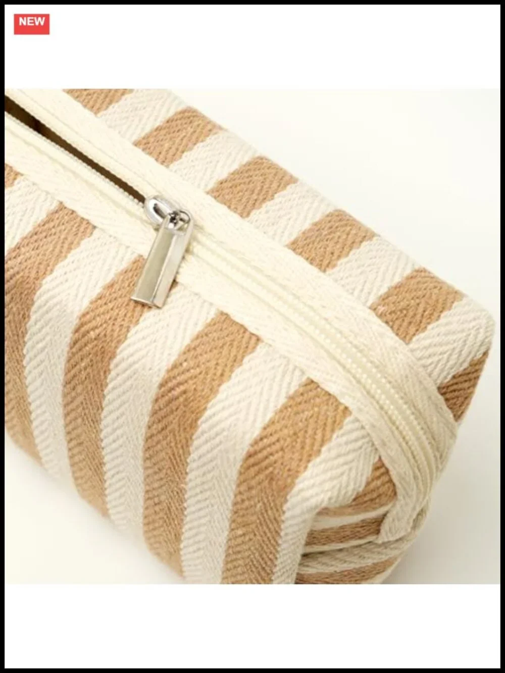 3-Piece Canvas Makeup Bag Set with Stripes and Waterproof Lining